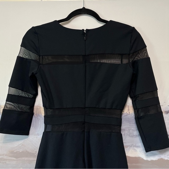 Vtg BEBE Sexy Black Bodycon Mini Dress NWT Sz S/P Sheer Mesh Detail 3/4 Sleeve - Picture 9 of 16